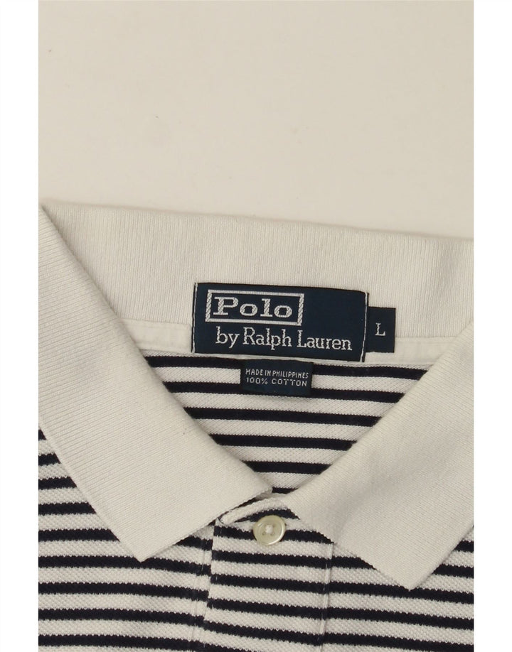 POLO RALPH LAUREN Mens Polo Shirt Large White Pinstripe Cotton