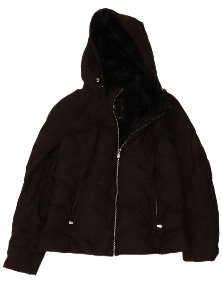 Zara Womens Hooded Padded Jacket UK 14 Large Black Polyester