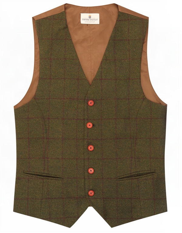 Vintage Mens Waistcoat Small Green Check