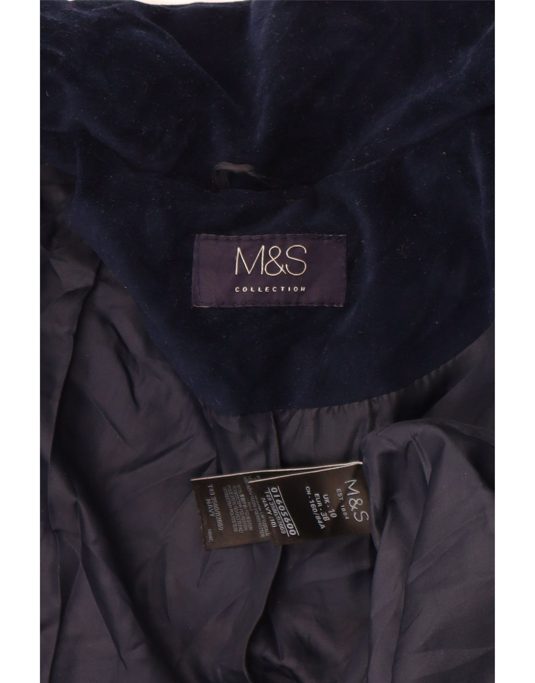 Marks & Spencer Womens Oversized Velour Padded Jacket UK 10 Small Navy Blue