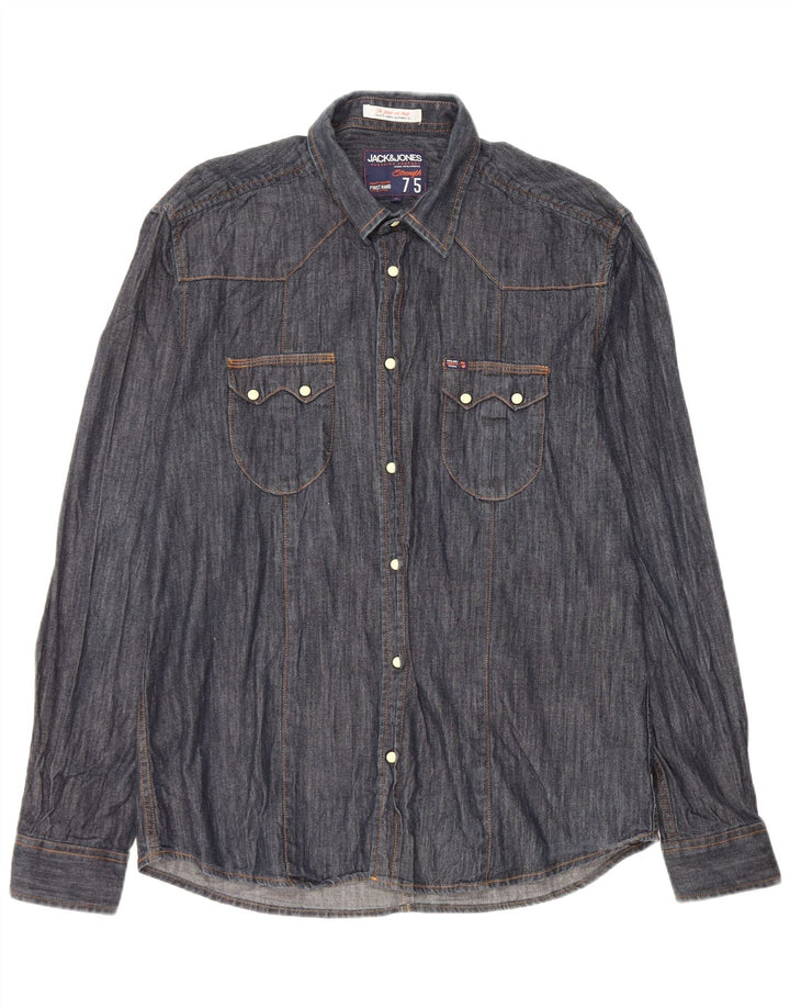 Jack & Jones Mens Denim Shirt XL Navy Blue Cotton Classic