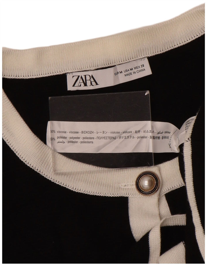 Zara Womens Cardigan Sweater UK 12 Medium Black Polyester