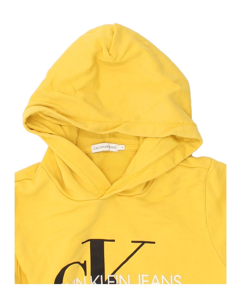 CALVIN KLEIN JEANS Girls Graphic Hoodie Jumper 13-14 Years Yellow Cotton | Vintage Calvin Klein Jeans | Thrift | Second-Hand Calvin Klein Jeans | Used Clothing | Messina Hembry 