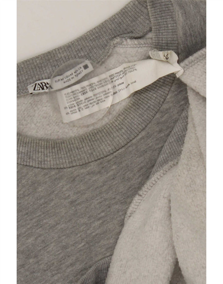 Zara Womens Graphic Sweatshirt Jumper UK 14 Medium Grey Polyester
