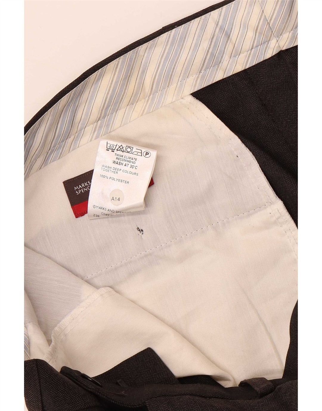 Marks & Spencer Mens Straight Suit Trousers W34 L31 Brown Herringbone