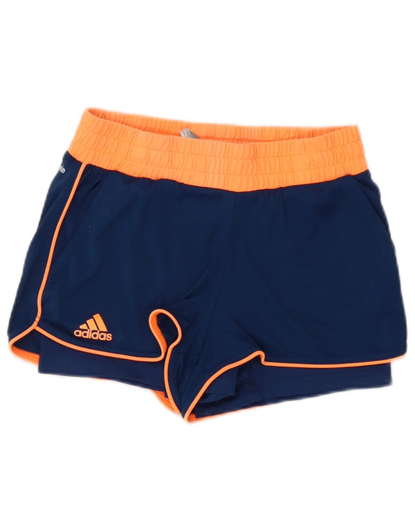 Adidas Womens Climalite Sport Shorts UK 8/10 Small Navy Blue Colourblock