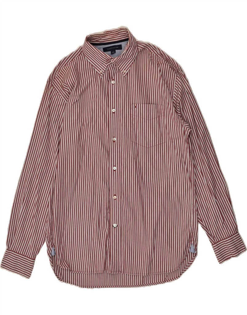 TOMMY HILFIGER Mens Shirt Medium Burgundy Striped Cotton | Vintage Tommy Hilfiger | Thrift | Second-Hand Tommy Hilfiger | Used Clothing | Messina Hembry 