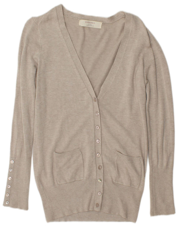 Zara Womens Cardigan Sweater UK 14 Medium Beige Rayon