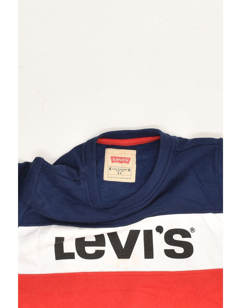 LEVI'S Boys Graphic Sweatshirt Jumper 11-12 Years Navy Blue Colourblock | Vintage Levi's | Thrift | Second-Hand Levi's | Used Clothing | Messina Hembry 