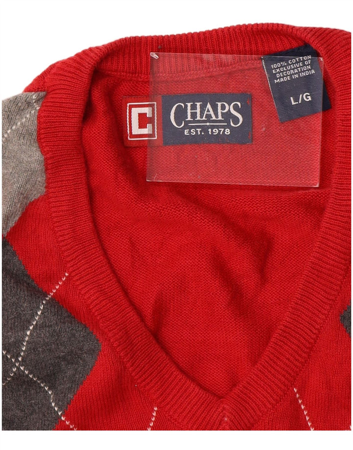 CHAPS Mens Vest Tank Top Large Red Argyle/Diamond Cotton