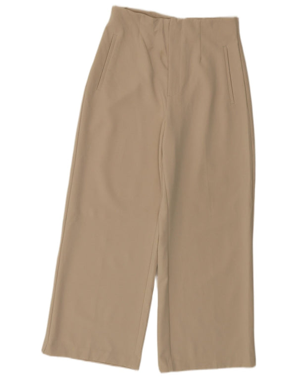 Zara Womens High Waist Wide Leg Cropped Trousers Medium W28 L25 Beige