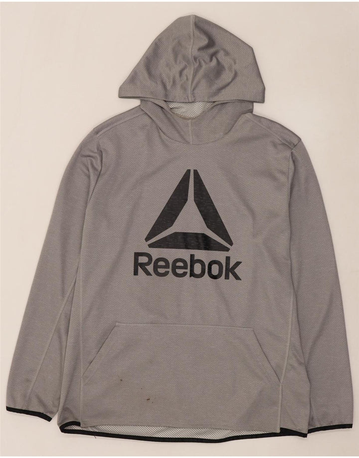 REEBOK Mens Graphic Hoodie Jumper XL Grey Polyester