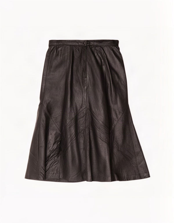 Vintage Womens High Waist Leather Skirt IT 48 XL W30 Black