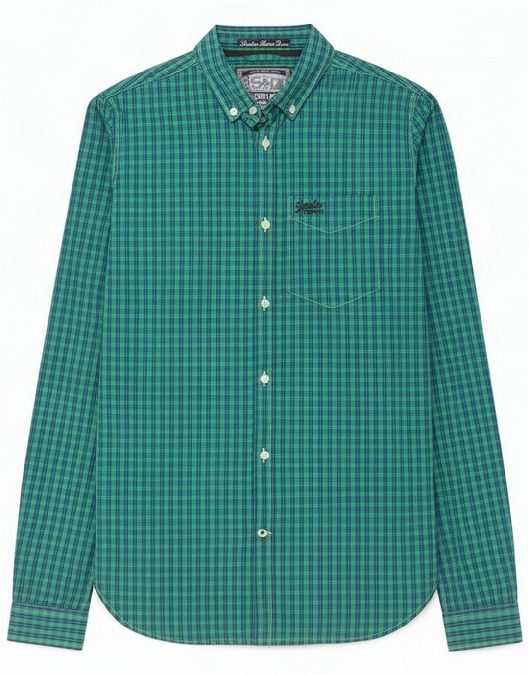 Superdry Mens Shirt Small Green Gingham Cotton