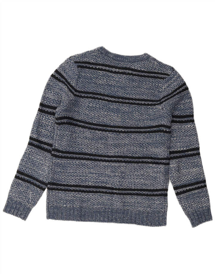 Jack & Jones Mens Crew Neck Jumper Sweater Large Blue Striped Acrylic