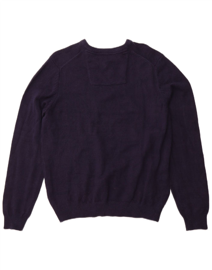 IZOD Mens V-Neck Jumper Sweater Large Navy Blue Cotton