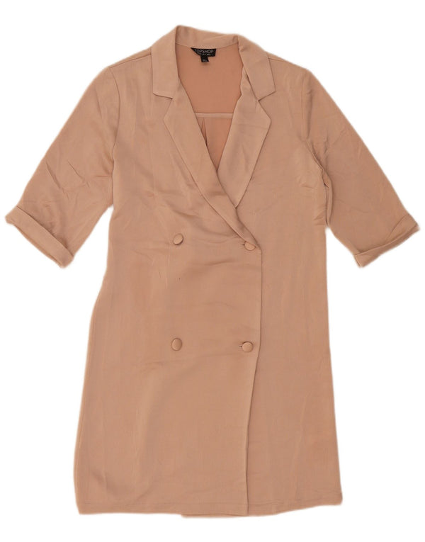 Topshop Womens Short Sleeve Double Breasted Shirt Dress UK 8 Small Beige