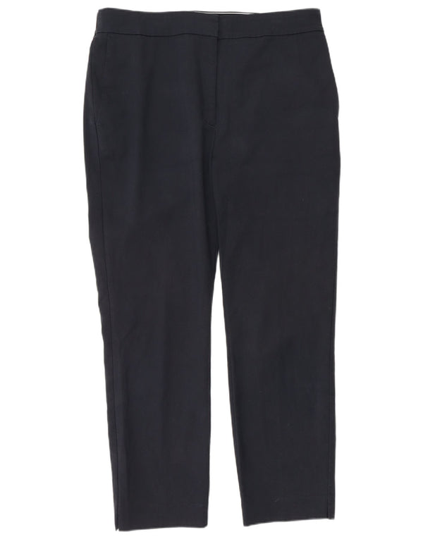 Zara Womens High Waist Straight Chino Trousers XL W32 L27 Navy Blue Cotton
