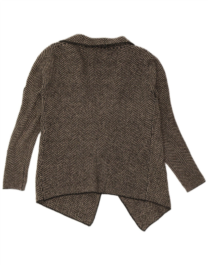 Zara Womens Asymmetric Open Cardigan Sweater UK 10 Small Grey Herringbone