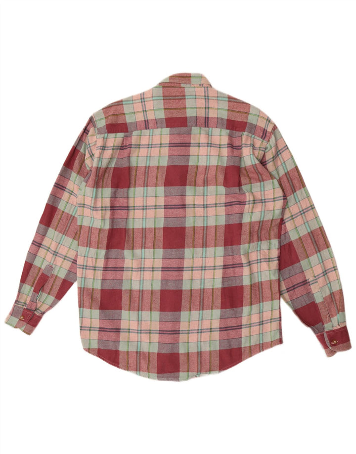 Vintage Mens Flannel Shirt Size 40 15 3/4 Medium Red Check