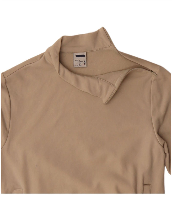 Fila Womens Zip Neck Sweatshirt Jumper UK 10 Small Beige
