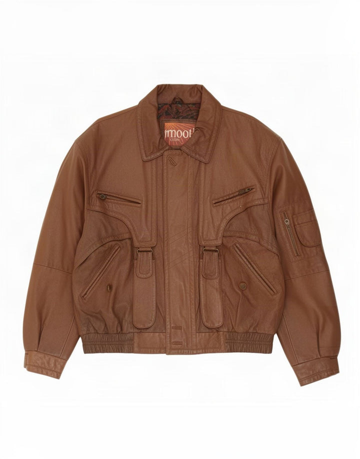 Vintage Mens Leather Jacket IT 52 XL Brown