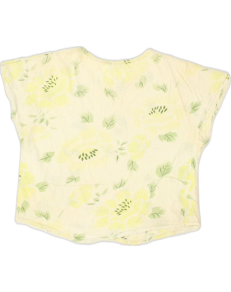 VINTAGE Womens Crop Top UK 16 Large Yellow Floral Cotton | Vintage Vintage | Thrift | Second-Hand Vintage | Used Clothing | Messina Hembry 