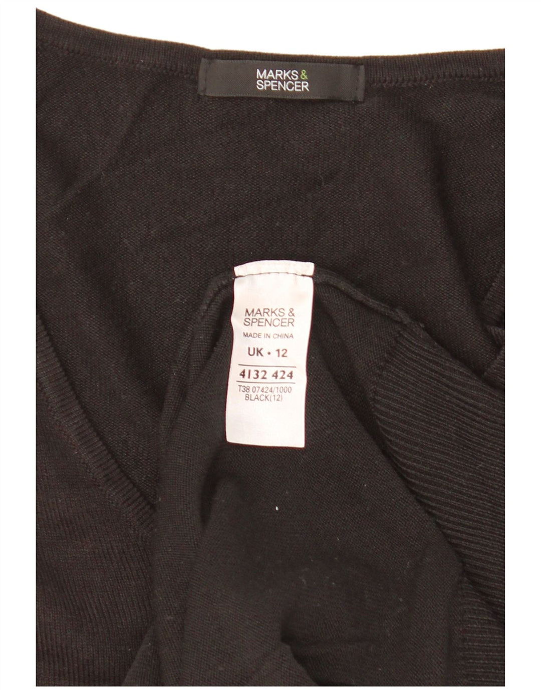 Marks & Spencer Womens V-Neck Jumper Sweater UK 12 Medium Black Acrylic