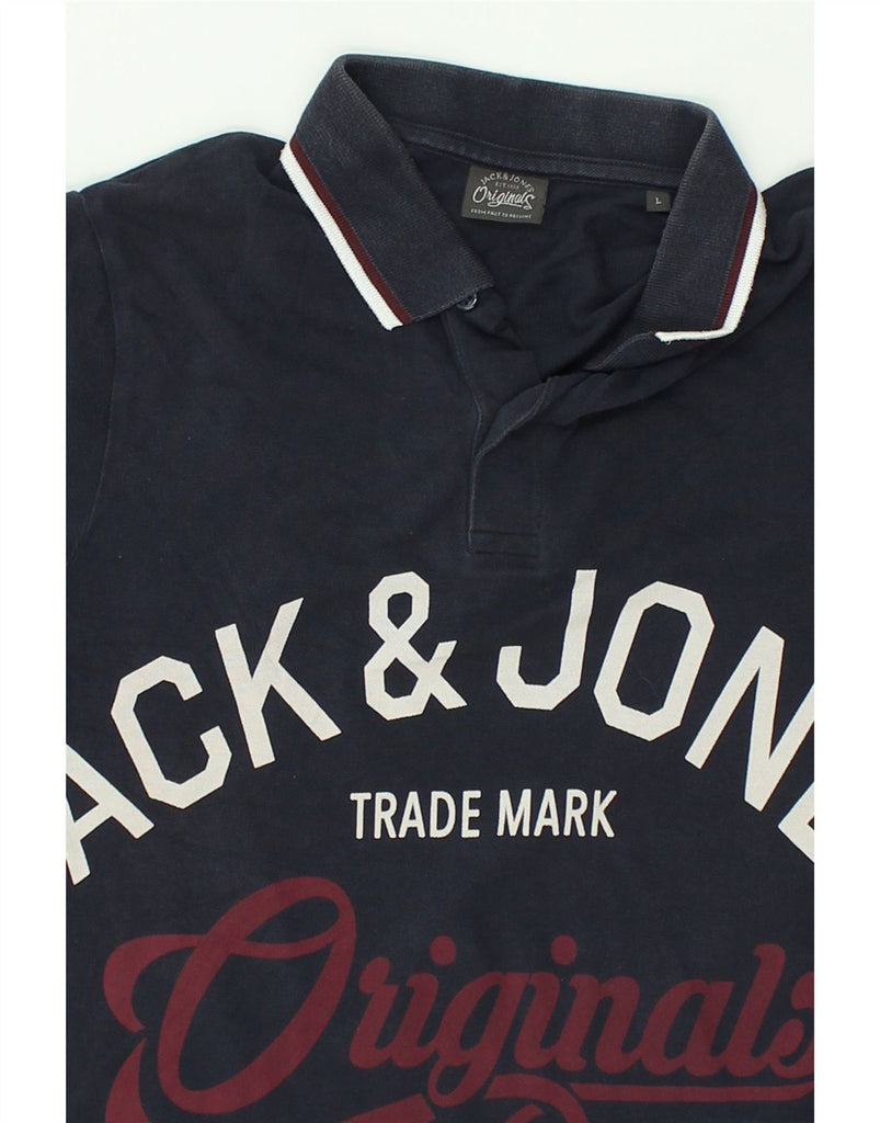 JACK & JONES Mens Graphic Polo Shirt Large Navy Blue | Vintage Jack & Jones | Thrift | Second-Hand Jack & Jones | Used Clothing | Messina Hembry 