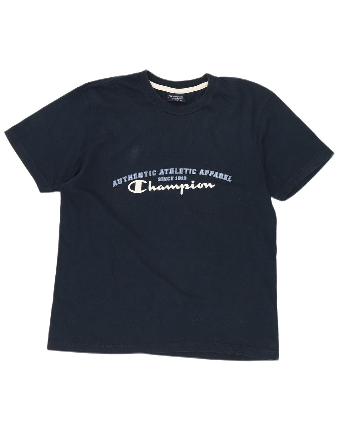 CHAMPION Mens Graphic T-Shirt Top Small Navy Blue Cotton