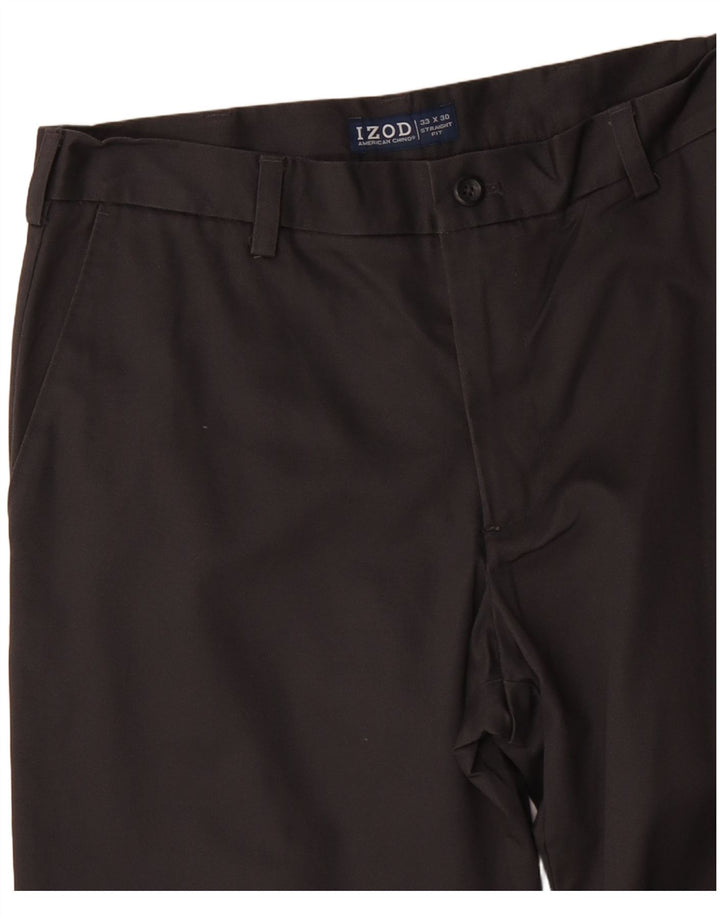 IZOD Mens Straight Chino Trousers W33 L30 Grey Cotton