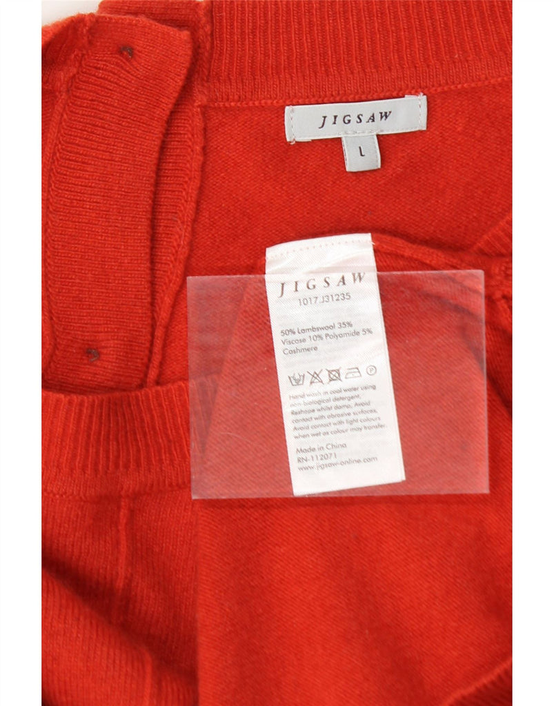JIGSAW Womens 3/4 Sleeve Cardigan Sweater UK 16 Large Red Lambswool Vintage Jigsaw and Second-Hand Jigsaw from Messina Hembry 