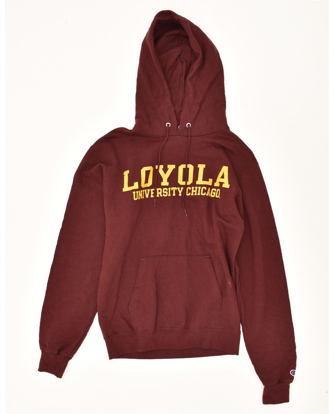 CHAMPION Mens Graphic Hoodie Jumper Small Maroon Cotton Vintage Champion and Second-Hand Champion from Messina Hembry 