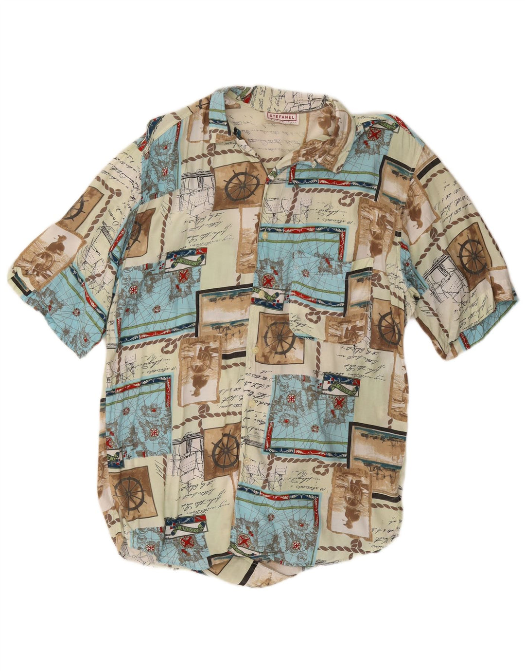 STEFANEL Mens Graphic Short Sleeve Shirt Small Multicoloured Patchwork