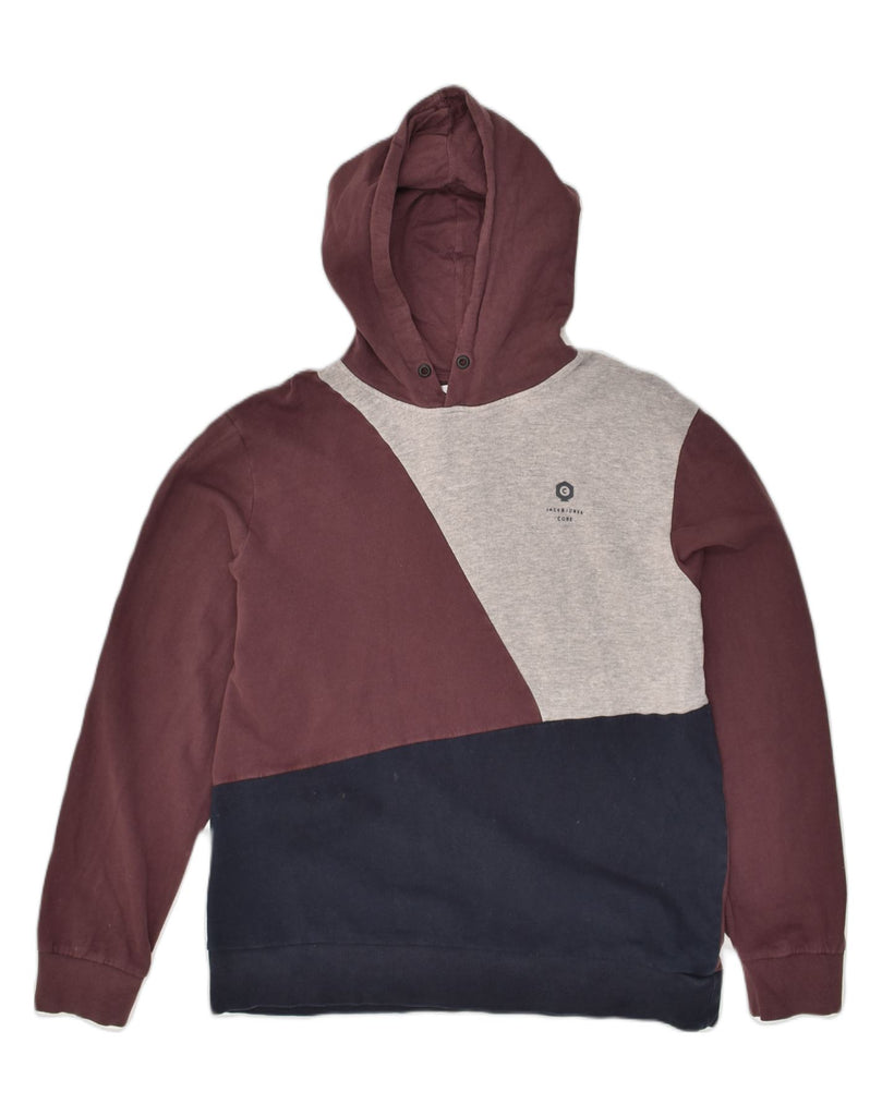 JACK & JONES Mens Hoodie Jumper XL Maroon Colourblock Cotton | Vintage Jack & Jones | Thrift | Second-Hand Jack & Jones | Used Clothing | Messina Hembry 