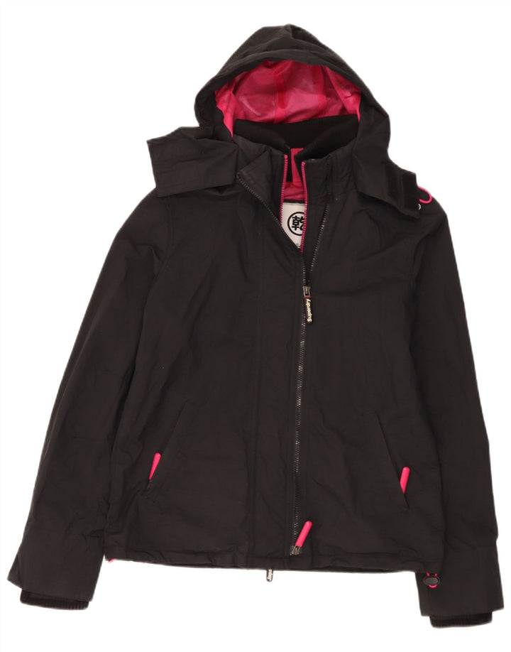Superdry Womens Windcheater Hooded Windbreaker Jacket UK 16 Large Black