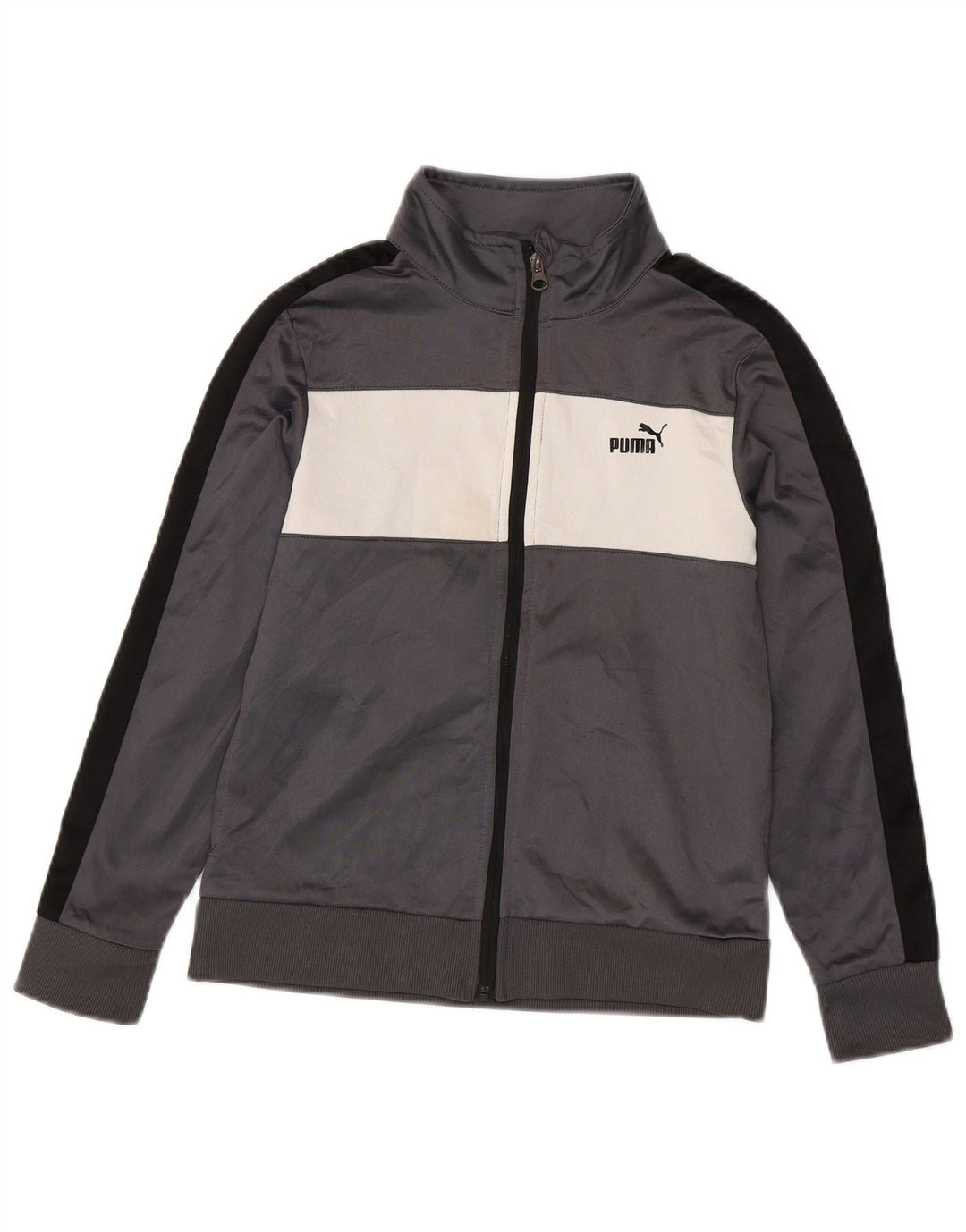Puma Boys Tracksuit Top Jacket 10-11 Years Medium Grey Colourblock