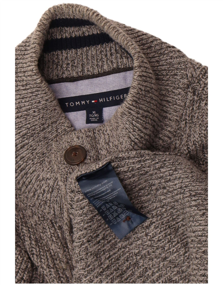Tommy Hilfiger Mens Button Neck Jumper Sweater XL Grey Cotton
