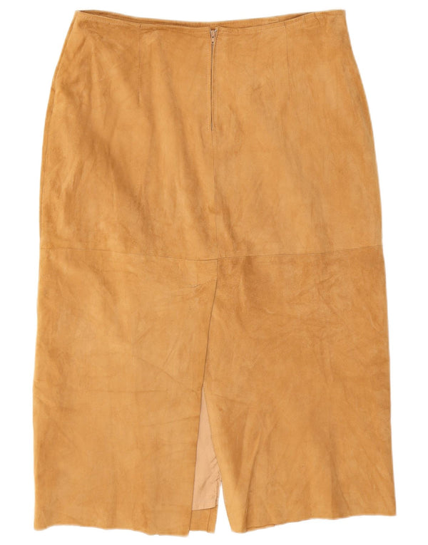 Victory Womens High Waist Suede Midi Skirt IT 50 XL W32 L29 Brown Leather