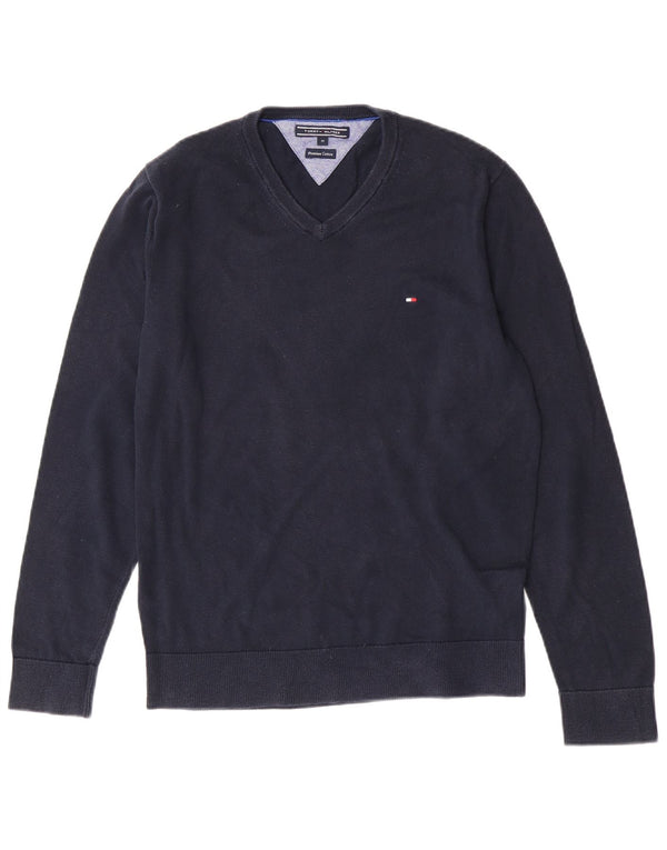 Tommy Hilfiger Mens V-Neck Jumper Sweater Medium Navy Blue Cotton