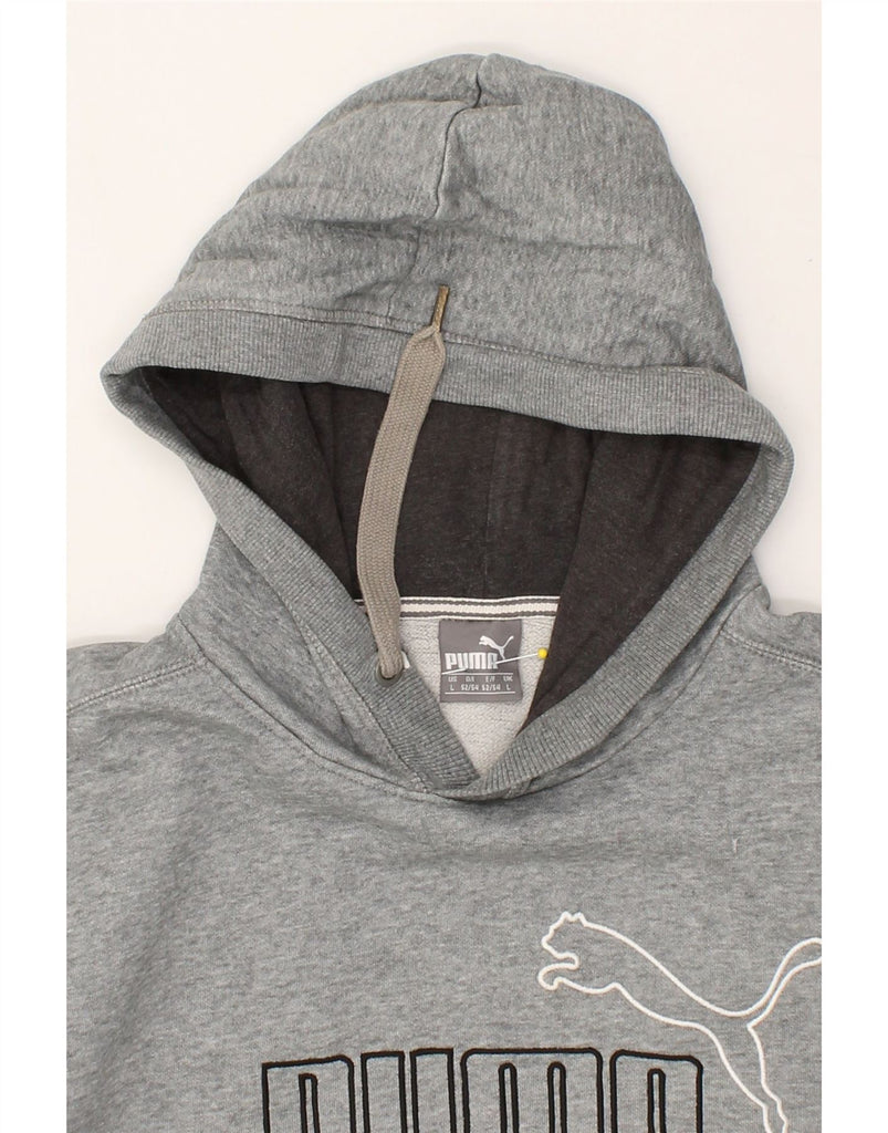 PUMA Mens Graphic Hoodie Jumper Large Grey Flecked Cotton | Vintage Puma | Thrift | Second-Hand Puma | Used Clothing | Messina Hembry 