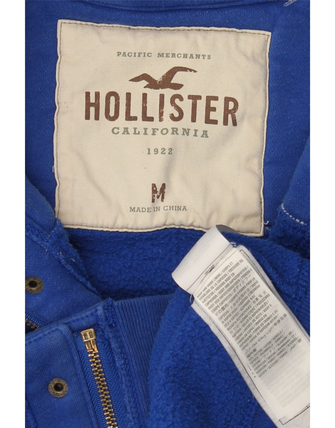 HOLLISTER Mens Zip Hoodie Sweater Medium Blue Cotton