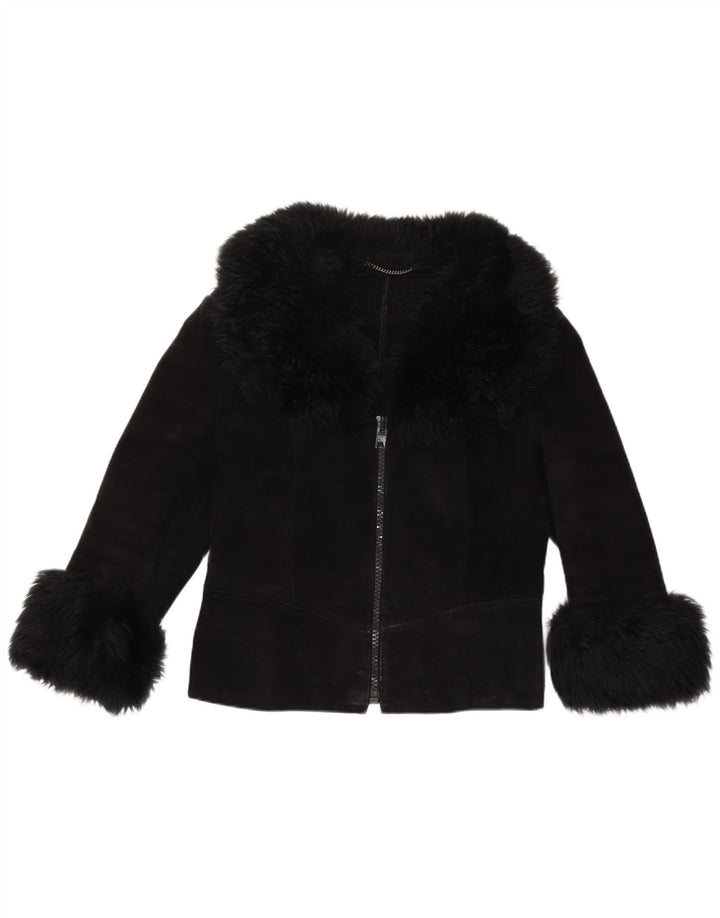 Vintage Womens 3/4 Sleeve Suede Jacket UK 10 Small Black