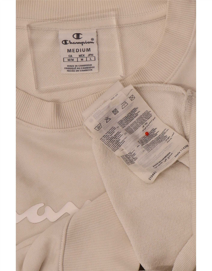Champion Womens Graphic Sweatshirt Jumper UK 14 Medium White Cotton