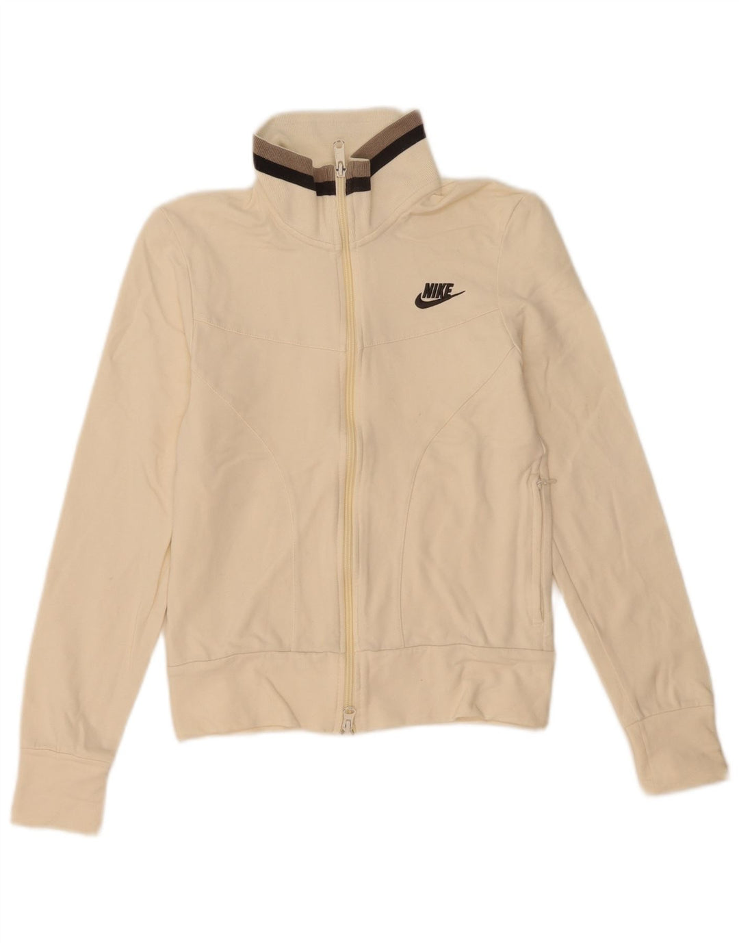 Nike Womens Tracksuit Top Jacket UK 8/10 Small White Cotton