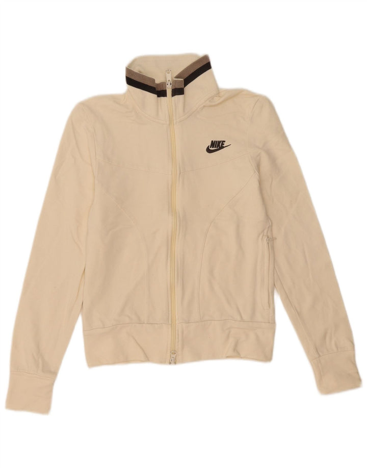 Nike Womens Tracksuit Top Jacket UK 8/10 Small White Cotton