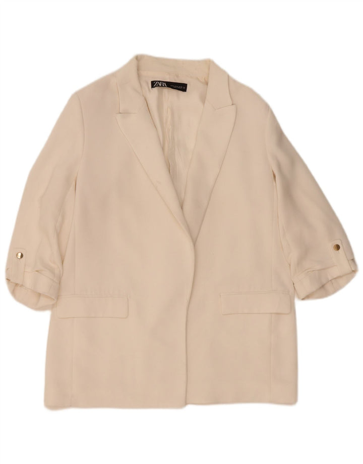 Zara Womens 3/4 Sleeve Open Blazer Jacket UK 18 XL White