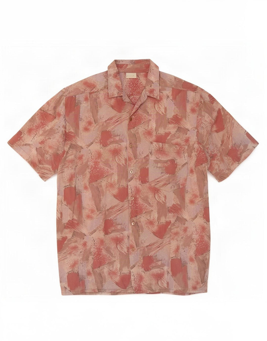 Vintage Mens Abstract Pattern Short Sleeve Shirt Medium Pink Viscose