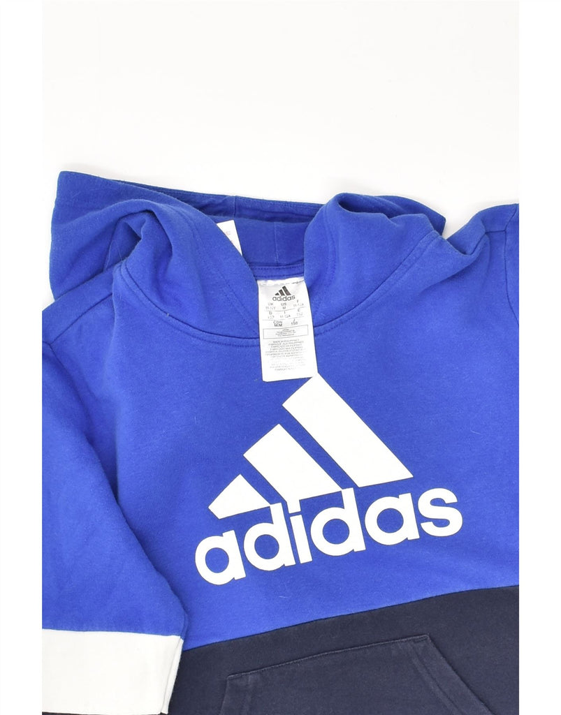 ADIDAS Boys Graphic Hoodie Jumper 11-12 Years Blue Colourblock Cotton | Vintage Adidas | Thrift | Second-Hand Adidas | Used Clothing | Messina Hembry 