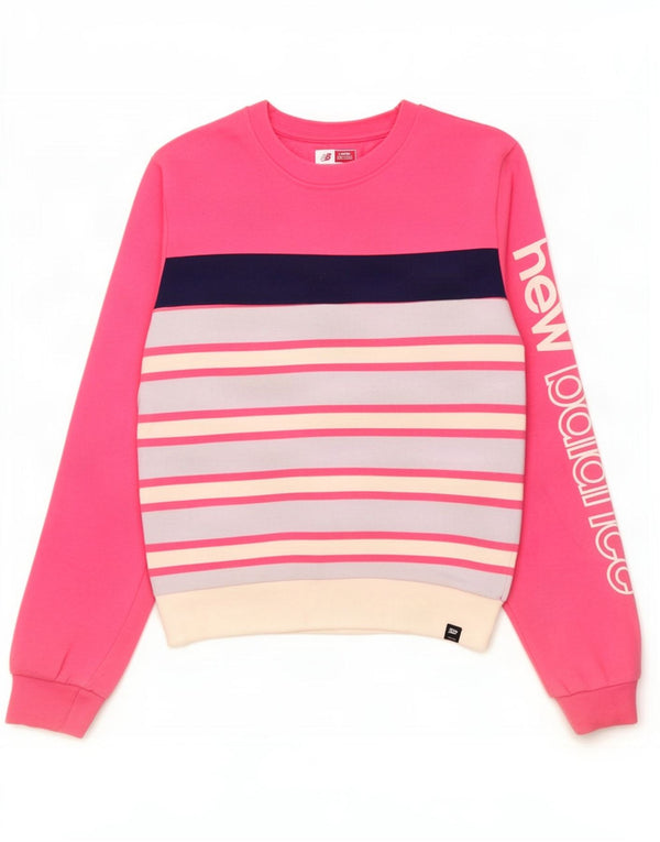 New Balance Girls Graphic Sweatshirt Jumper 14-15 Years Large Pink Striped